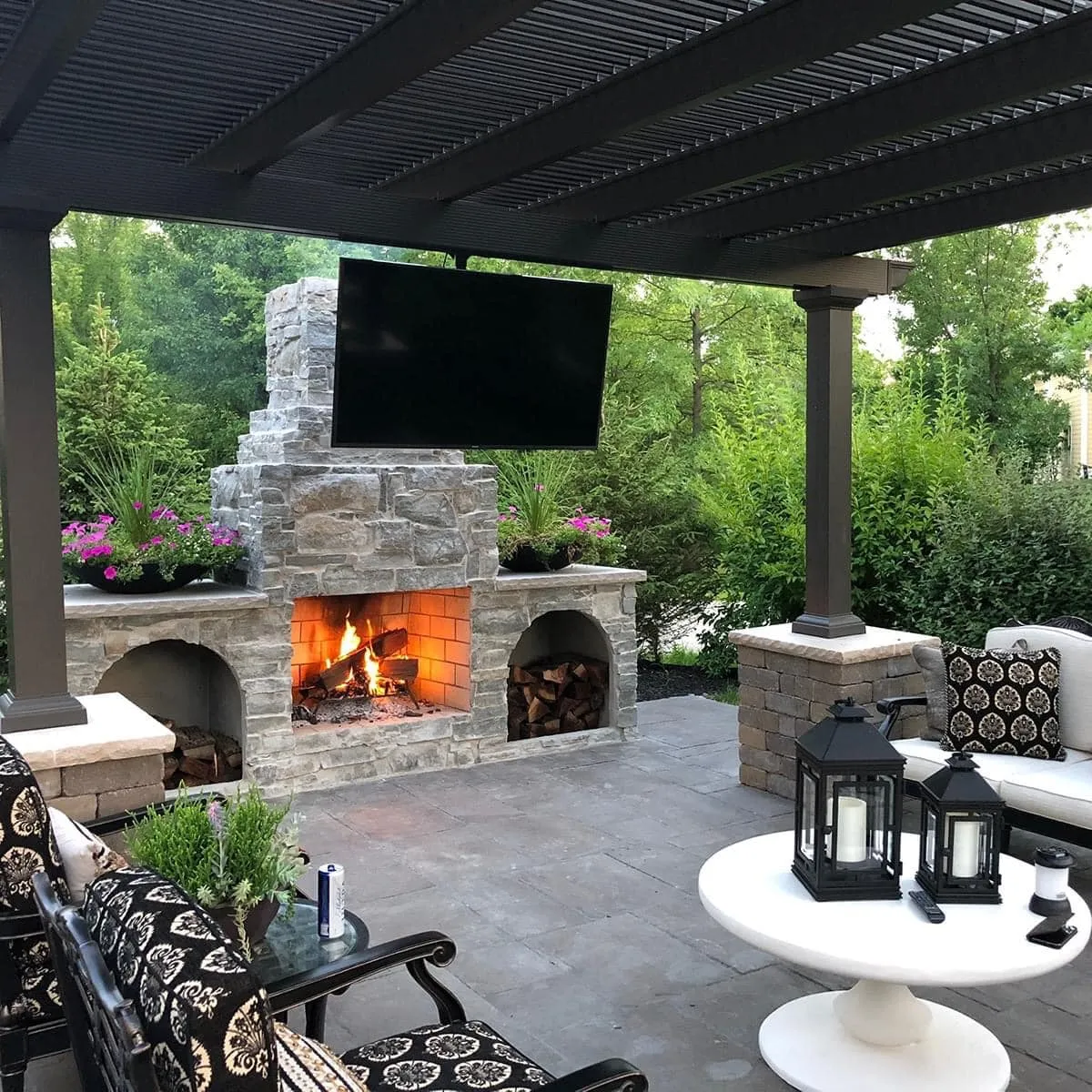 Masonry outdoor fireplace